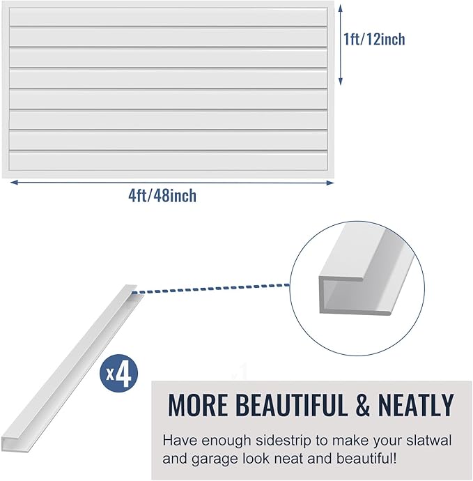 Slatwall Panel Garage Organizer PVC Slatwall Heavy Duty Wall Mounted Rack, Interlocking Slat Wall Panels for Tool Organization Peg Board(White 4 x 2 ft)