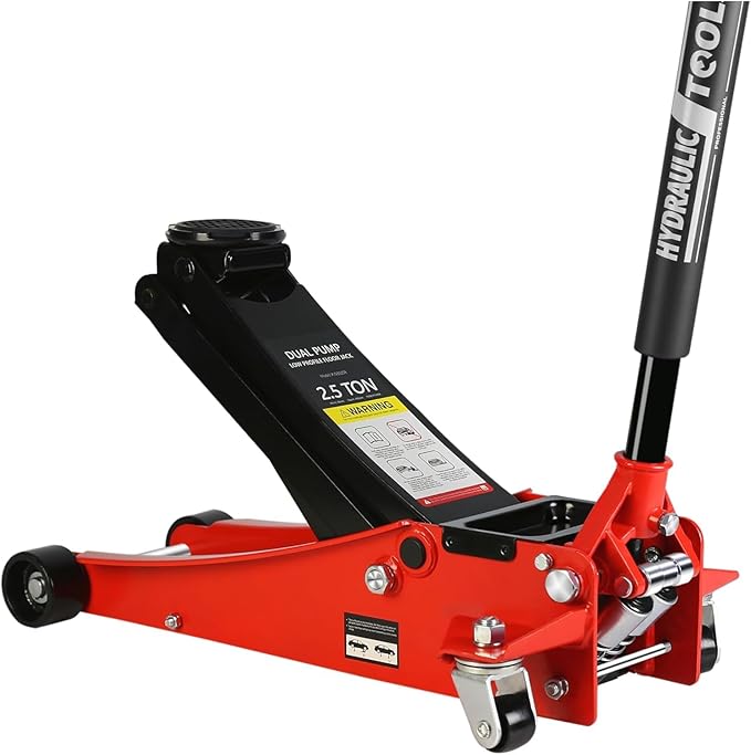 2.5 Ton Low Profile Floor Jack - Heavy Duty With Dual Piston Quick Lift Pump, Steel Car Jack Adjustable Height 3.5"-19.5", Hydraulic Trolley 5000 LBS Capacity, Red
