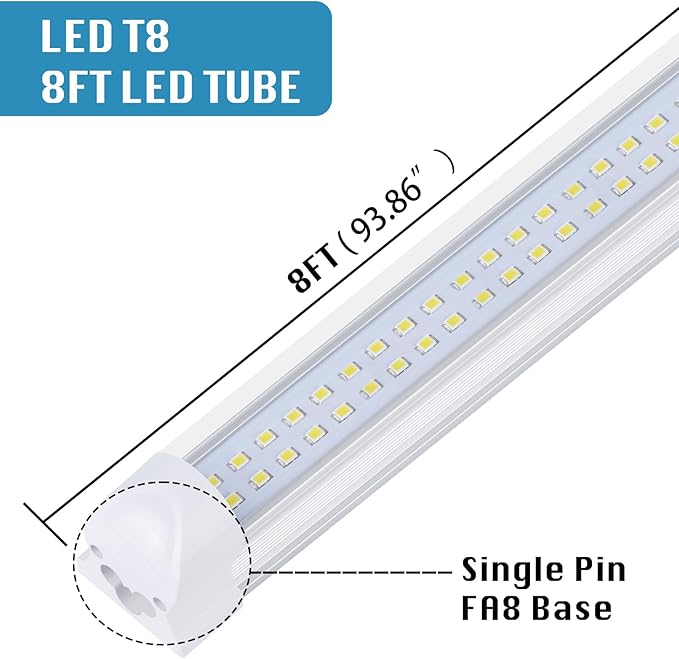 12 Pack,Led Shop Lights, 8FT Led Shop Light,100W 6000K 15000LM Clear White,Led Shop Light 8FT 110V Linkable Integrated Flat-Shape for Shop Garage,Warehouse,
