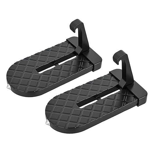 Nilight Car Door Step for Roof Access Universal Car Step Hook for Roof SUV Trucks Folding Aluminum Alloy Vehicle Door Latch Step Pedal with Glass Breaker Safety Hammer, Max Load 400lbs, 2 Pack Black