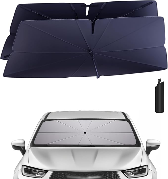 Windshield Sun Shade Umbrella for 2017-2025 Chrysler Pacifica Accessories: Custom Fit 240T Silver, Double Thickened, Foldable Sunshade Window Sun Visor, Ultimate 99% UV Blocking for Touring, Limited