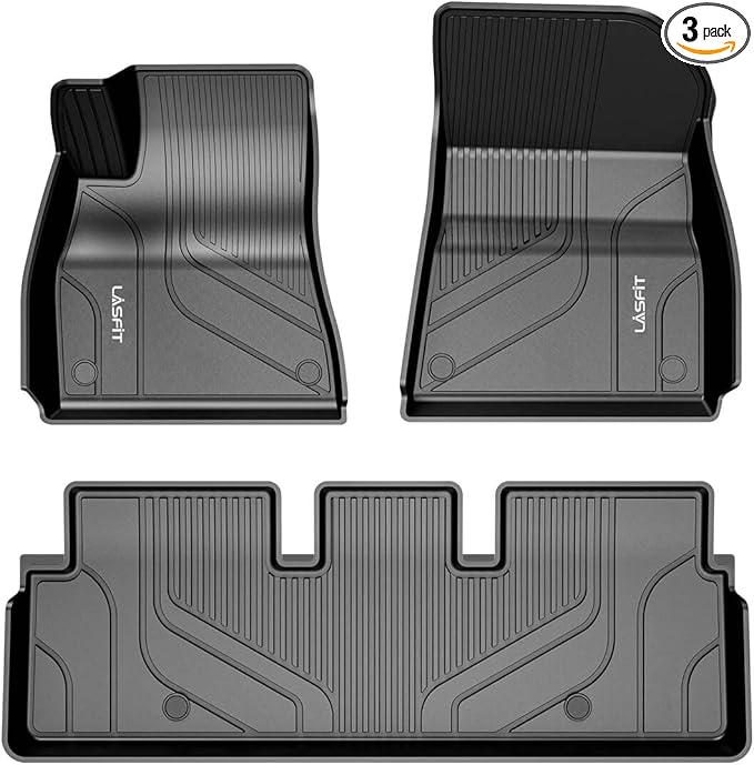 LASFIT Premium Extra Thick Floor Mats for Tesla Model 3 2020 2019 2018 2017 All Weather TPE Custom Fit Floor Liners 1st & 2nd Front & Rear Row Car Mats, Black
