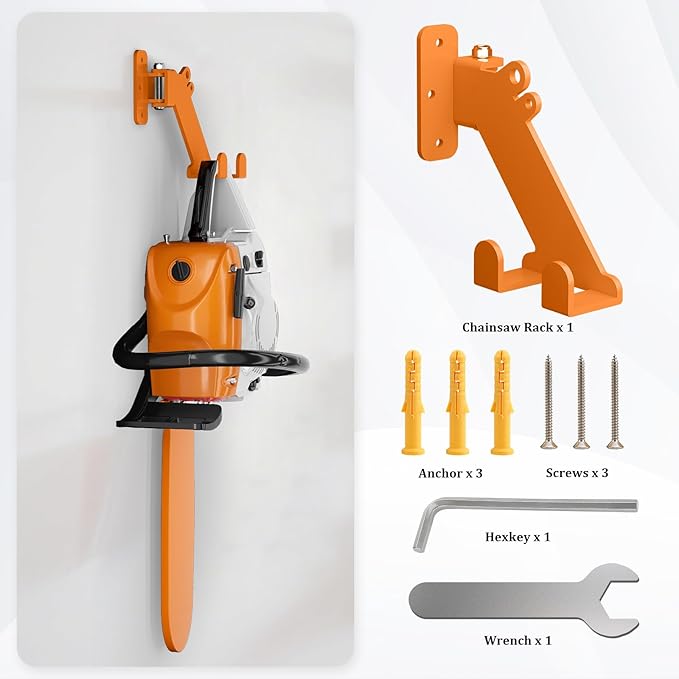 Chainsaw Hanger, 3-in-1 Chainsaw Wall Mount Adjustable Screws for Variety Wall Corner, Garage Organization Garage Storage Shed Organizer Mounted Universal Fit for stihl, Husqvarna, Echo Saws, 1 Pack