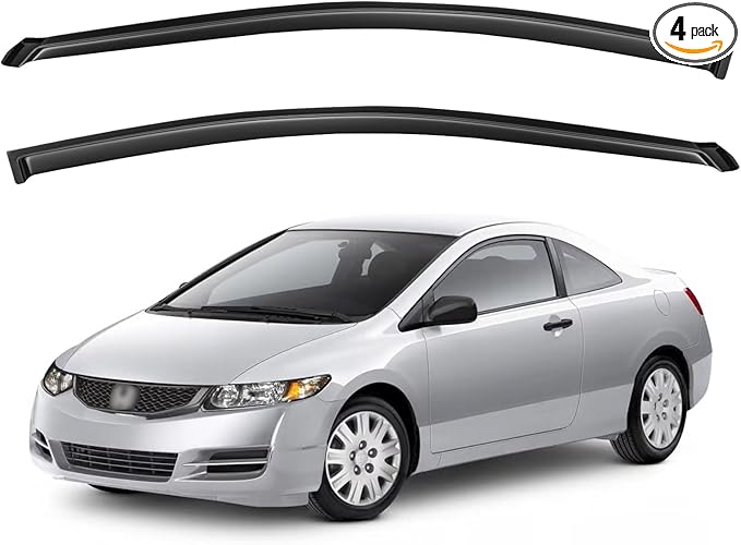 Window Visors Rain Guards for 2006-2011 Honda Civic Coupe, Out-Channel Window Vent Wind Deflectors Visors Shades for 06 07 08 09 10 11 Civic 2Door