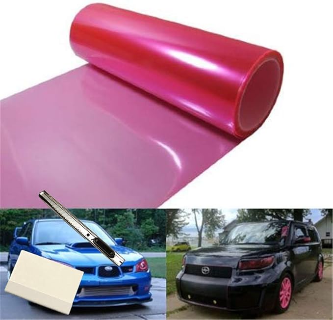 12 by 48 Inches Self Adhesive Headlight, Tail Lights, Fog Lights Tint Vinyl Film with Tools (Pink)