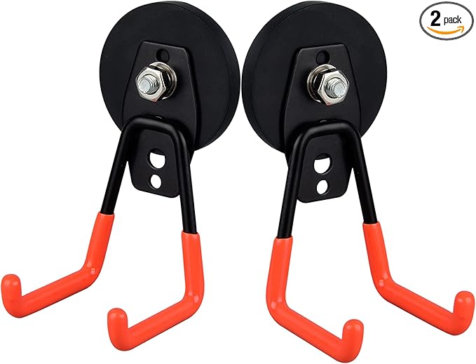 MUTUACTOR Magnetic Hooks,2PCS Large Magnetic Hooks Heavy Duty,Anti-Slip Double Magnet Hooks Garage Storage Utility Hooks for Metal Cabinet Pegboard Garage Basement Organizer