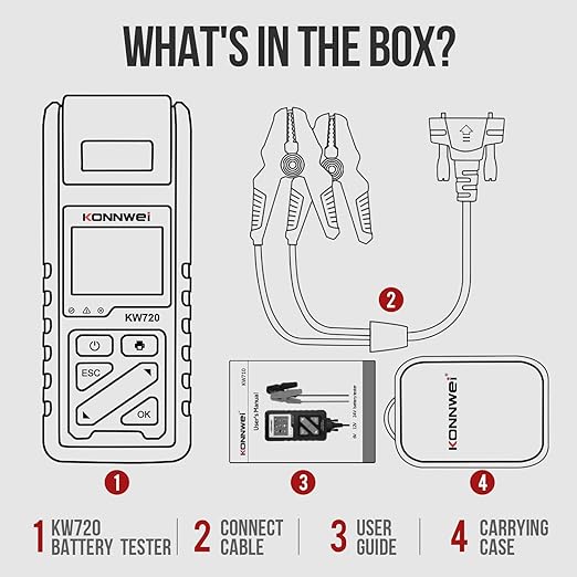 KONNWEI KW720 Car Battery Tester 6V 12V 24V W/Printer, Battery Load Tester Automotive 100-2000CCA Digital Auto Battery Analyzer Alternator Starter Tester for Car Truck Motorcycle(Paper Included)
