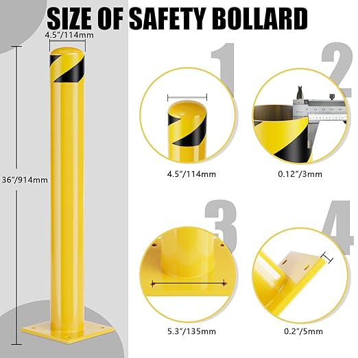 Safety Bollard Post, 36 Inch Height Steel Bollards, 4.5 Inch Diameter Parking Bollard, Yellow Powder Coated Safety Parking Barrier Post, for Traffic Sensitive Areas,10P