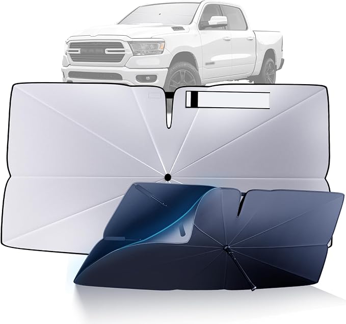 Windshield Sun Shade Umbrella: for Dodge RAM-1500-2019-2025 - Front Custom Car Window Shades - Double Thickened Foldable Dodge RAM 1500 Sunshades Block UV Keep Cool