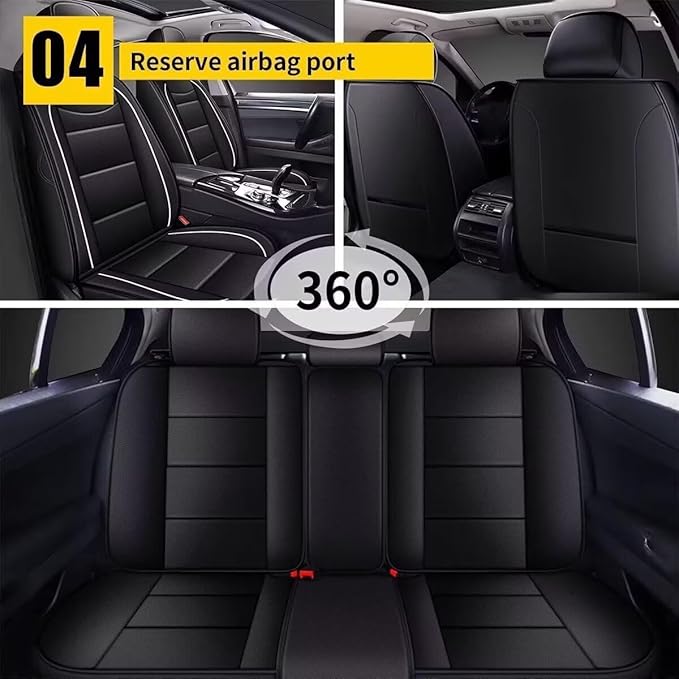YORKNEIC Leather Car Seat Covers Fit for Hyundai Kona 2018-2025: 5 Seats Full Set Seat Covers - Waterproof Auto Seat Protector Compatible Airbag (Black)