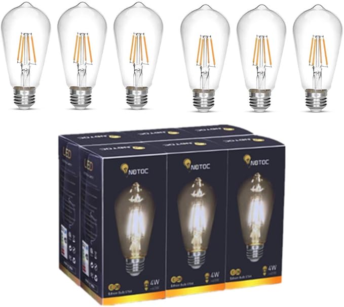 LED Edison Bulb 4W,Antique 40W Vintage Edison Bulb,E26 Light Bulb Non Dimmable Led Bulb 450 Lumens 4000K Daylight White,Pack of 6