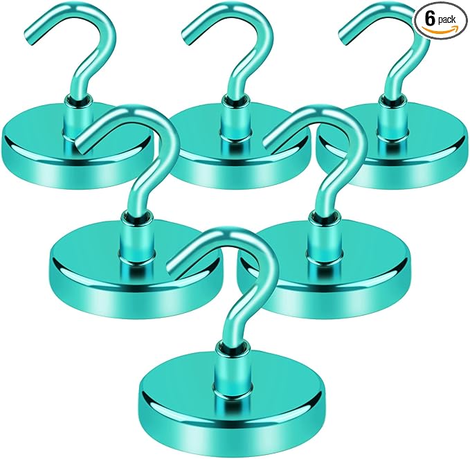 LOVIMAG Cruise Ship Essentials, 110Lbs Cruise Door Magnets, Green Magnetic Hooks, Magnetic Hooks Heavy Duty for Hanging Celling, Grill, Refrigerator Kitchen-6 Pack