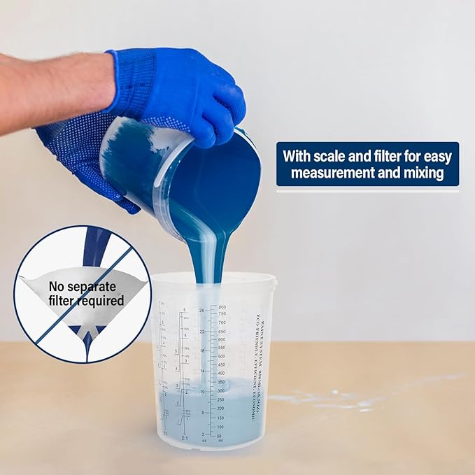 Disposable Paint Spary Gun Cups(800 ML/27 OZ), Spray Paint Cup Kit with 45 Cup Liners, 45 Lids, 10 Sealing Plugs, 1 Retainer Ring, 1 Hard Cup