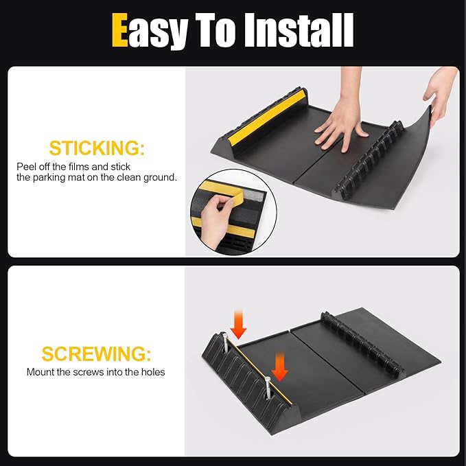 Rubber Garage Parking Mat 17.6 * 23.6 * 2.8" Heavy Duty Wheel Stoppers Anti-Slip Black Parking Aids Automotive Wheel Stabilizer 2 Packs