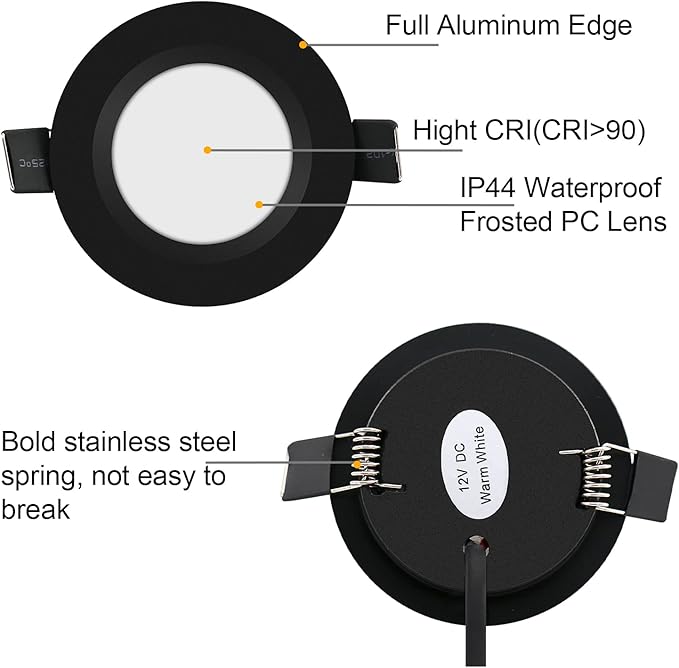 12 Volt LED Puck Light RV Boat Recessed Ceiling Light Super Slim LED Panel Light with Hole Puncher DC 12V 3W Full Aluminum Downlights 6 Pack,2700-3200k