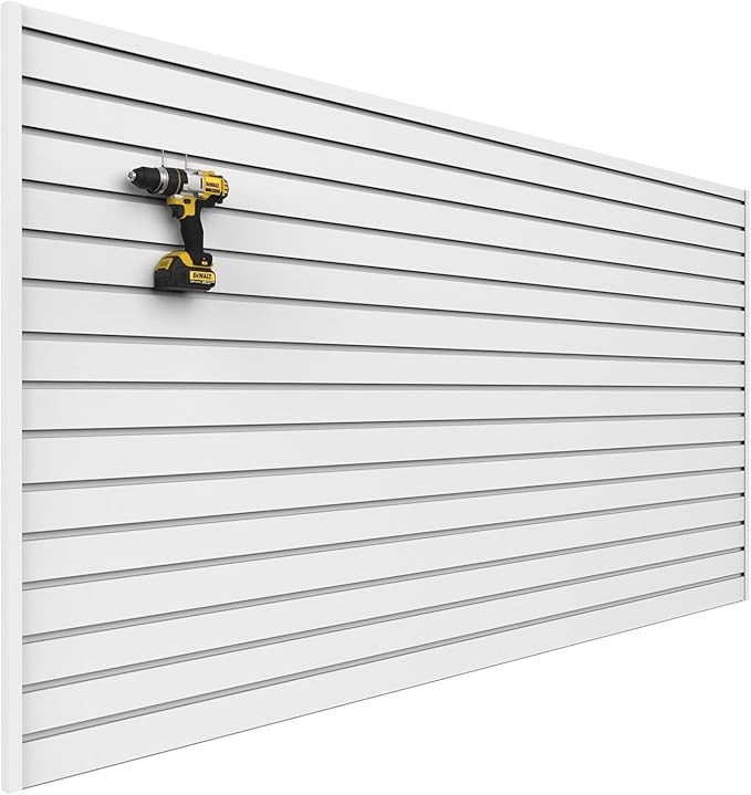 3'H x 4'W Slatwall Panel Garage Wall Organizer: Heavy Duty Wall Mounted PVC Wall Rack, Interlocking Slat Wall Paneling for Garage Wall Storage, Slatwall Board or Slatwall Shelves System - White