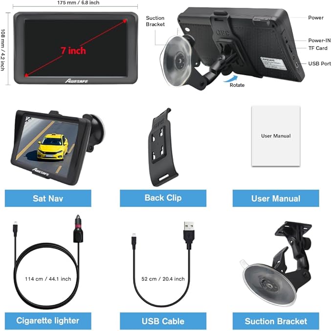 GPS Navigator for Car Truck 7 inch Touch Screen,2025 North America Maps Free Lifetime Updates,Turn-by-Turn Voice Guidance, Speed & Red Light Warning