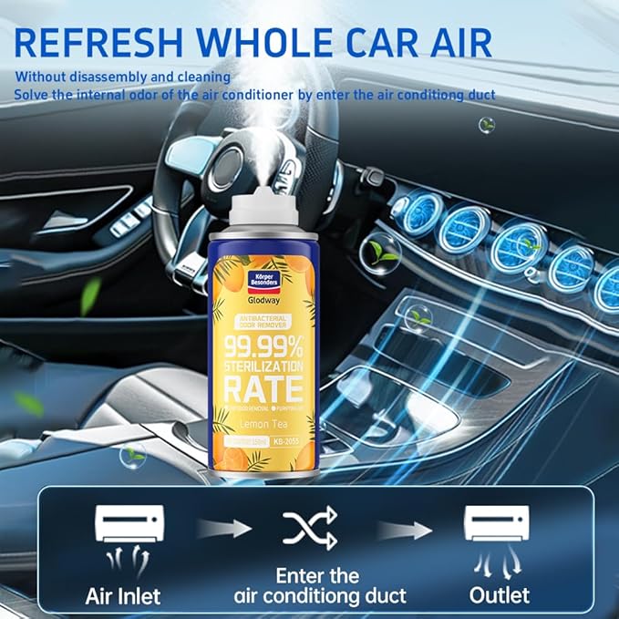 Glodway Whole Car Air Refresher Spray,Odor Eliminator Eliminates Strong Vehicle Odors,Cologne Scent + Lemon Scent-6 Ounce Spray Bottle (Plack of 2)