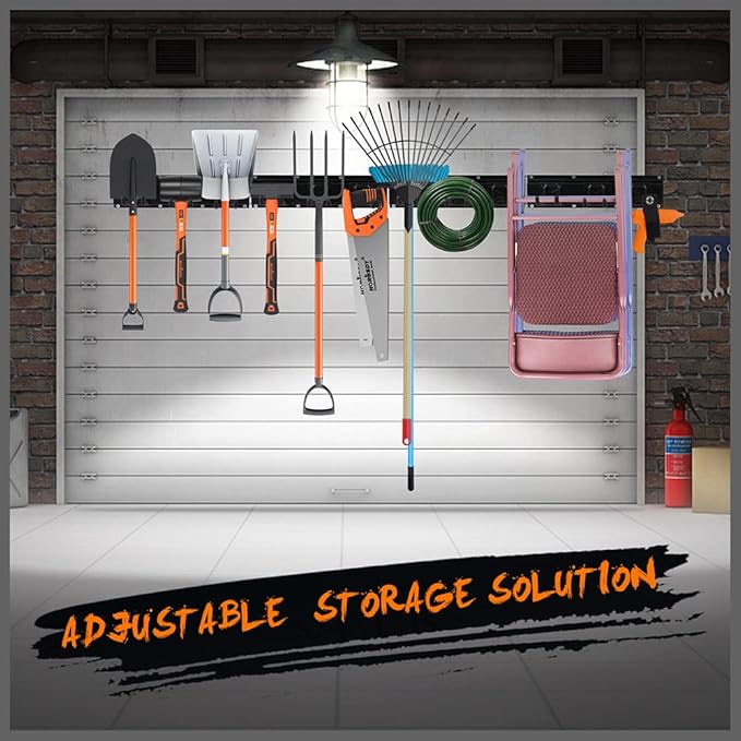 HORUSDY 64-Inch Heavy Duty Garage Organization Rack, 4 Packs Rails and 9 Adjustable Hooks, Tool Organizer Rack with Heavy Double Hooks Tracks Max Load 600LB