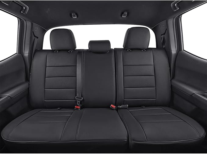 EKR Custom Fit Tacoma Rear Car Seat Covers for Select Toyota Tacoma 2016 2017 2018 2019 2020 2021 2022 2023 Access Cab - Second Row Only,Leather (Black)