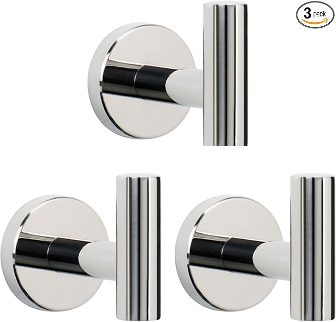 NearMoon Bath Towel Hooks- SUS 304 Stainless Steel Robe Hook Holder, Heavy Duty Coat Hook for Bathroom Livingroom Hotel Kitchen Garage, Wall Mounted (Chrome Finish, 3 Pack)