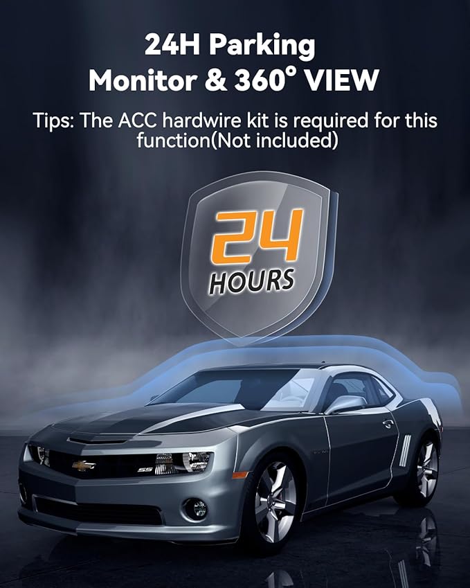 4 Channel Dash Cam 360° View, Front and Rear Inside Left Right, 2K Dash Camera for Cars, Built-in 5G WiFi & APP Control, Night Vision, G-Sensor, 24/7 Recording Parking Mode, with 64GB SD Card