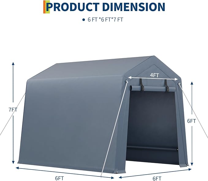 6x6 FT Motorcycle Shed, Durable Outdoor Motorcycle Storage Tent with Roll-Up Ventilated Zipper Door and Windows, Outdoor Garage Canopy for Motorcycle, Bike
