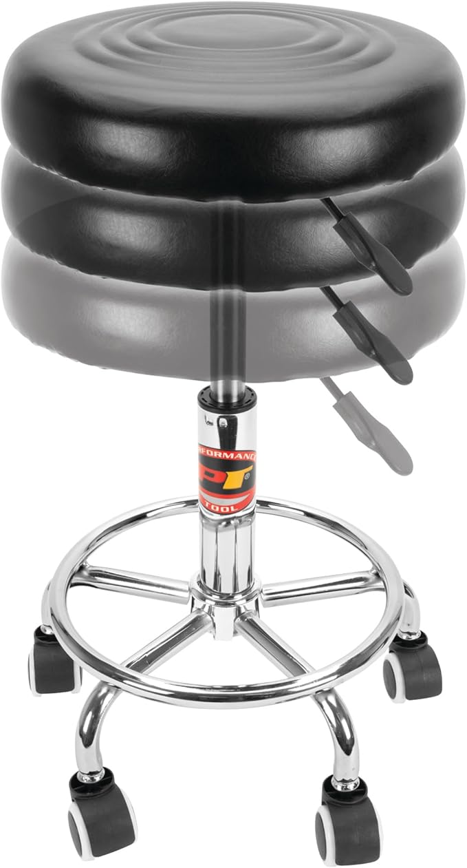 Performance Tool W85027 Adjustable (19 - 24 Inch) Pneumatic Rolling Bar Stool, 250 Lbs Capacity