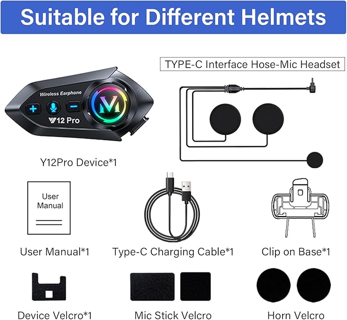 Motorcycle Helmet Headset Speakers Headphones with 2 Way Intercom 550 Yards,HiFi Sound,Noise Cancellation,Music Share,FM,Easy to Connect/Use,IP56 Waterproof,Voice Assistant