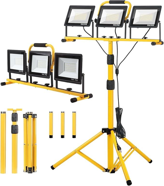 21000 lumens LED work light, IP66 waterproof portable work light, with tripod, 16.4-foot (about 5 meters) wire; Suitable for outdoor and indoor workshop, garage, and construction site lighting