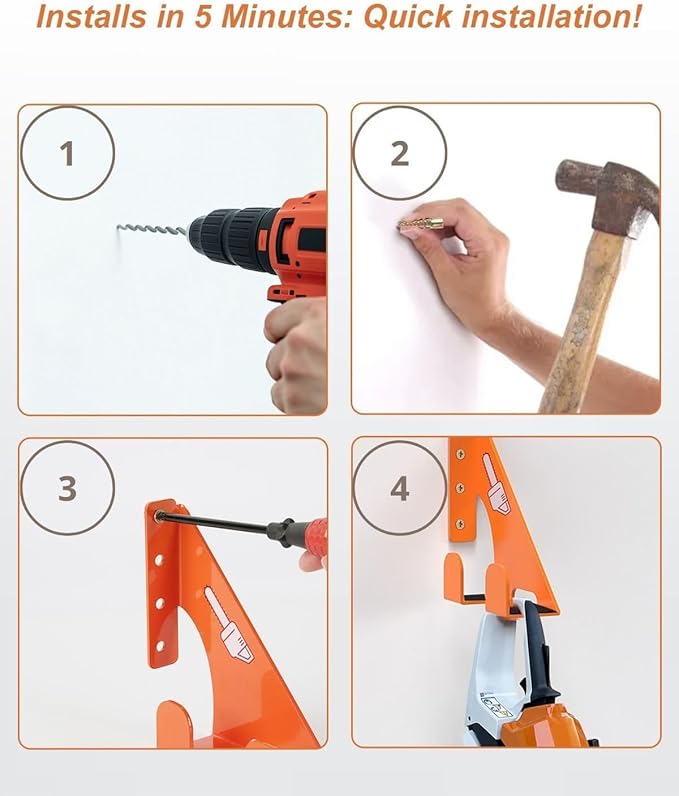 Chainsaw Holder -4 Pack- 180LB Heavy-Duty Alloy Steel Wall Mount Set, Chainsaw Accessories, Universal Fit for Stihl, Husqvarna, Echo Saws, Rust-Proof & Space-Saving Design (Garage, Workshop)