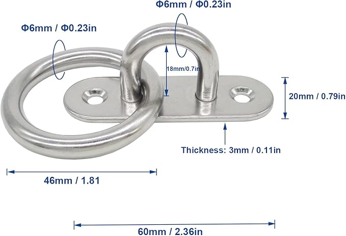 Stainless Steel Ceiling Hooks & Wall Hangers with Rings - Heavy Duty M6 Screw Mount, Rust-Proof Anchor Straps for Garage, Outdoor, Storage (4-Pack)