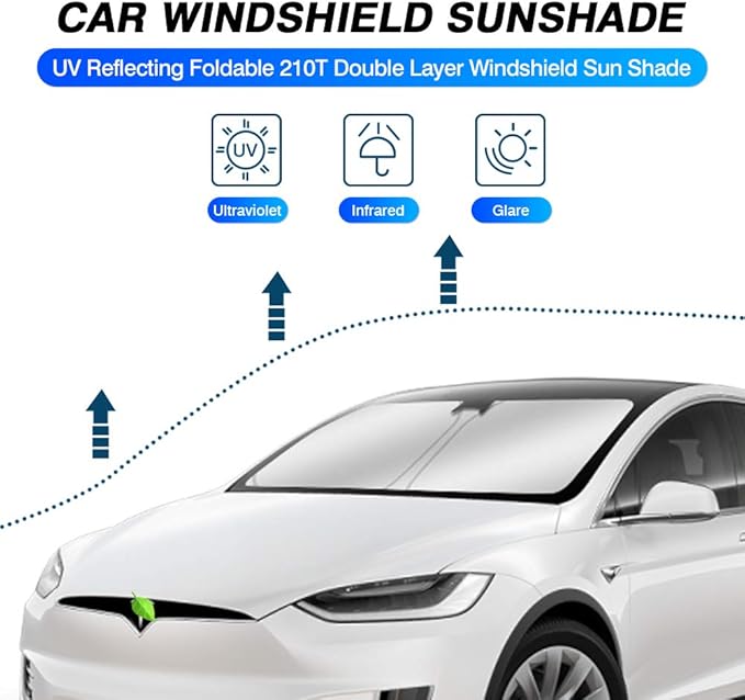 KUST Windshield Sun Shade for 2016-2024 2025 Tesla Model X Tesla X Accessories Sunshade Window Sun Visor Protector Foldable Blocks UV Rays Keep Your Car Cooler