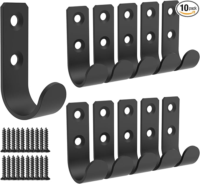 Wall Hooks Coat Hook Robe Hanging Robe & Towel Hooks, Utility Hooks Indoor Outdoor (Black-U Shaped, 2x1)