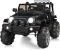 Costzon Ride On Car, 12V Battery Powered Electric Ride On Truck w/Parental Remote Control, LED Lights, Double Open Doors, Safety Belt, Music, MP3, Spring Suspension (Deluxe Black)