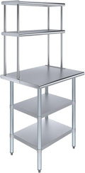 Amgood Stainless Steel Work Table with 2 Shelves | Metal Kitchen Prep Table & Shelving Combo (24" x 30" Table with 2 Shelves + 12" Overshelf)