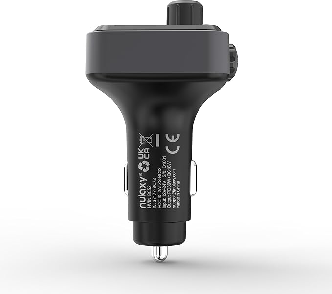 Nulaxy 54W Bluetooth 5.3 Car Adapter Charger 4-Port Fast Charging [PD36W & QC3.0 18W], Wireless Radio FM Transmitter with Deep Bass Player, 5 Colors LED Backlit, Hands-Free Calling, Support USB Drive