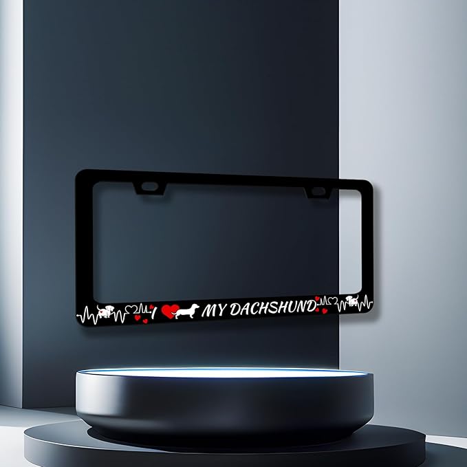 I Love My Dachshund License Plate Frame Animal Dog License Plate Holder Stainless Steel Funny Colorful Car Accessories Decoration 6.3" X 12.3" with 2 Holes Screws