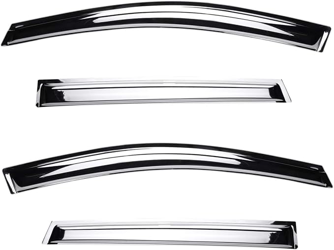Chrome Side Window Visors Wind Vent Deflector for 1999-2016 Ford F-250/F-350/F-450/F-550 Super Duty SuperCrew Cab,4pcs Outside Mount Tape-On Chrome Nice Sun Rain Guards Set 94953Y