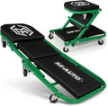 M-AUTO 40-Inch Folding Creeper Rolling Seat, All-in-One Adjustable Roller Garage Chair, Lay Down or Sit, 330LBS Capacity Under Car Roller Creeper with 6 Swivel Casters, Green
