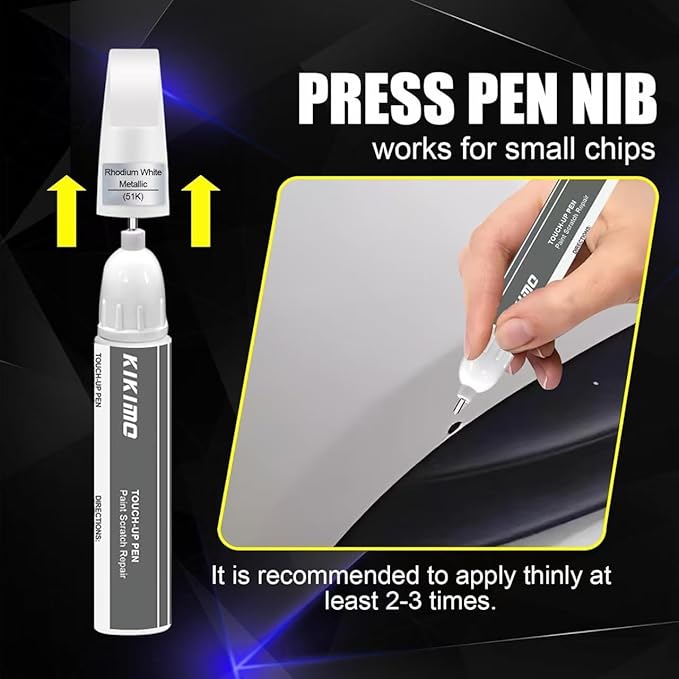 KIKIMO for Mazda Touch Up Paint(Rhodium White Metallic(51K)), Car Paint Repair Kit for Mazda, 2 In 1 Scratches Repair with Pen Tip and Brush, Color-Matched for Quick & Easy Fix
