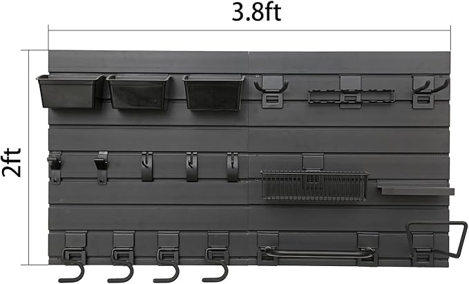 Black Tool storage wall Broom Holder Mop Hanger Wall Mount Plastic nano-molecule Organization Garage Storage System Garden Kitchen Tool Organizer Wall Control 2ft 3.8 ft.