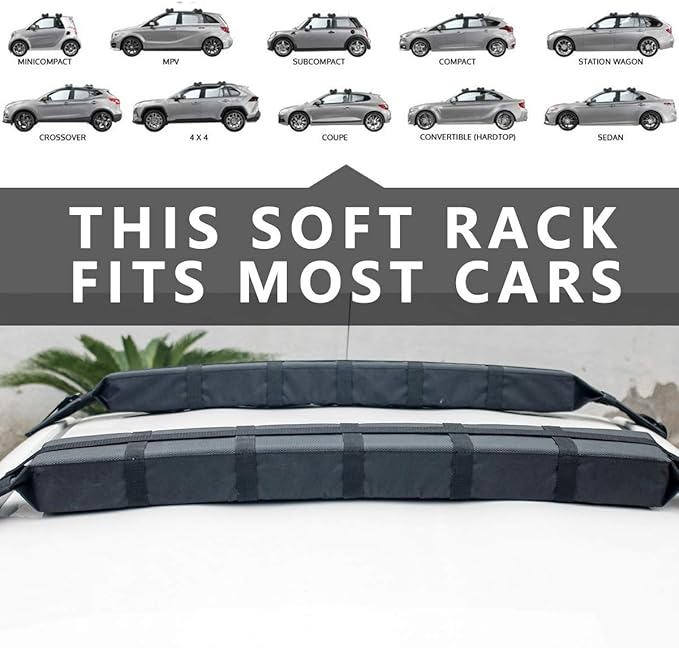 Kayak Roof Rack Pads Deluxe Upgrade Universal Car Soft Roof Rack for Canoe/Paddle Board/SUP with Adjustable Steady Tie-Down Straps/Ropes/Hooks/T-Straps and Storage Bag