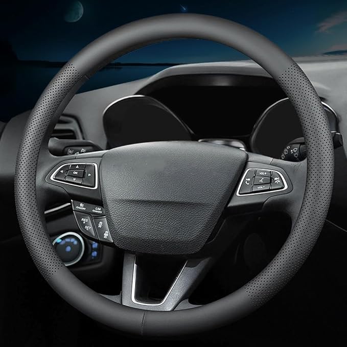 New Nappa Leather car Steering Wheel Cover，for Car Truck SUV 15 inch (Black)