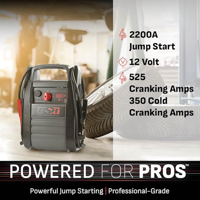 Schumacher Electric DSR ProSeries Car Battery Jump Starter - 2200 Peak Amp 12V Car Starter, Jump Box & Portable Power Station - Digital Display, Heavy-Duty Clamps - DSR165