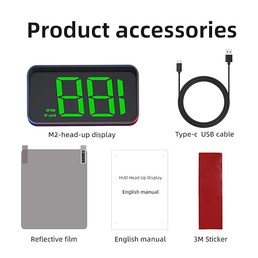 Head Up Display M2, HUD Projection Display Speed, Compact Body, Large Font, Plug and Play, Suitable for All Vehicles