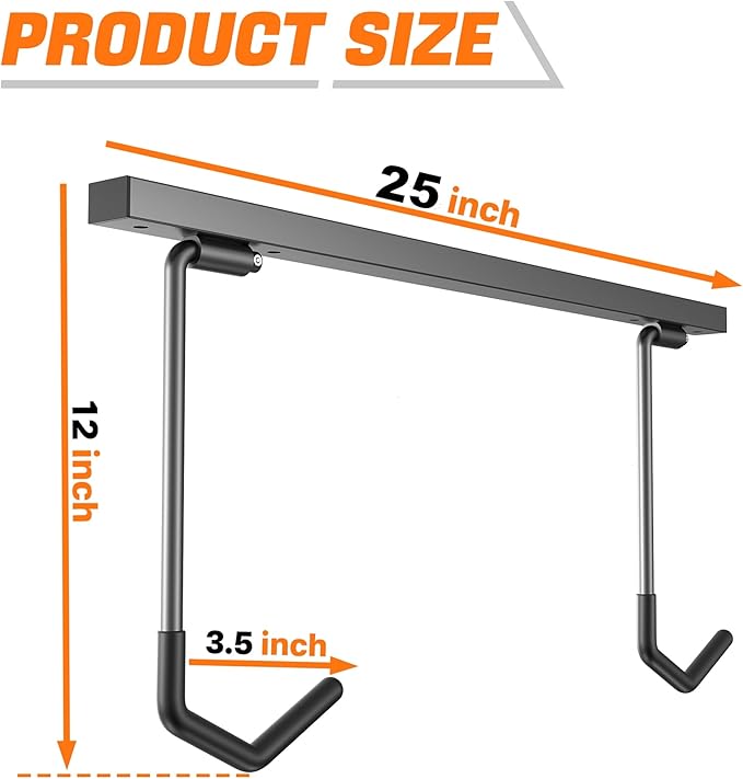 TORACK Overhead Bike Rack for Garage, Ceiling-Mounted Bicycle Storage Hooks for 2 Bikes (Horizontal) or 4 Bikes (Vertical), Adjustable Bicycle Hooks for Mountain, Road, and Kids' Bike
