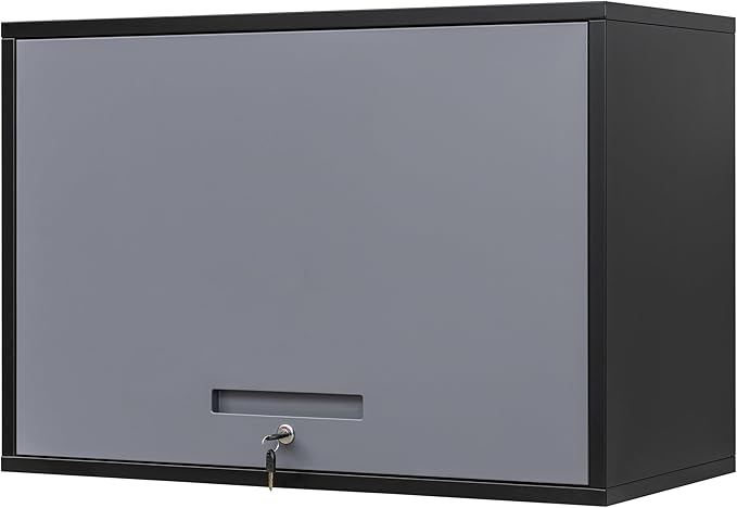 Yizosh Metal Wall Cabinet with Doors and Shelves, Wall Mounted Storage Cabinet for Garage, Basement, Kitchen, Warehouse (Black Gray, 21.6" H)