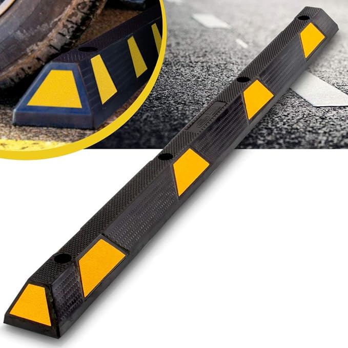 PYLE Curb Parking Garage Floor Stopper - 72 Inch Extra Wide Heavy Duty Rubber Parking Lot Stopper, for Vehicles Truck Driveway, Protect Pumpers From Cars Vans Trucks - Pyle PCRSTP14