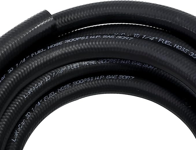 LokoCar Rubber Fuel Hose Line Push Lock 1/4" ID SAE 30R7 NBR 25ft 300PSI Black